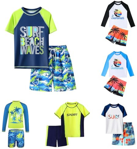 UV Badebekleidung Junge Langarm/Kurzarm Rashguard-Shirts Sonnenschutz Kinder Schwimmanzug Zweiteilig Schwimmshirt Badeshorts Set