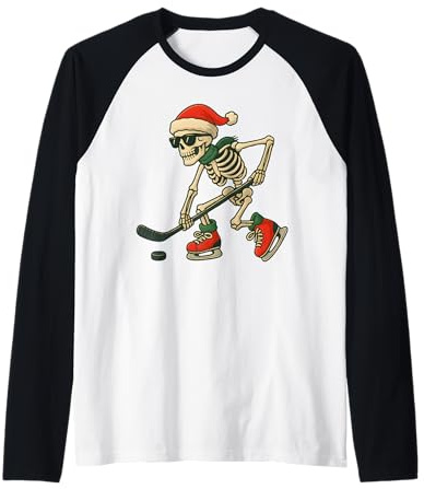 Costume da Scheletro per Hockey su Ghiaccio, da Uomo, Ragazzo, Bambino Maglia con Maniche Raglan