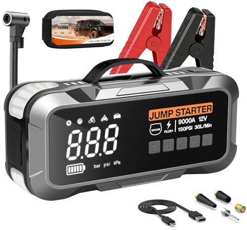 Avviatore Di Emergenza 9000a Potenziato, 22 Cilindri, Gonfiaggio Rapido In 90 Secondi, Con Illuminazione A Led, Chip Ai, 12v, Compressore D'Aria Da 150 Psi, Per Veicoli Diesel e Auto