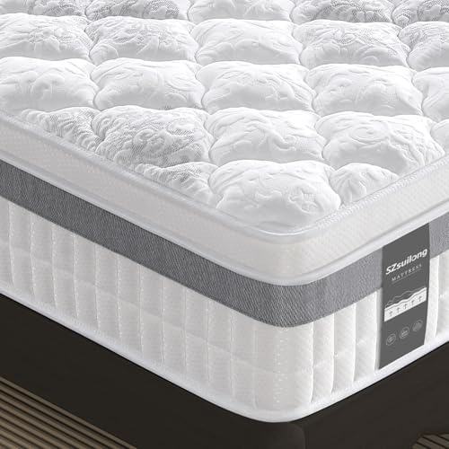 SZsuilong Matelas 140x190, Épaisseur 28 cm, H3/H4, Hybride Haute Densité | Mousse à Mémoire de Forme, Bords Renforcés, Faible Transfert de Mouvement, Tissu Blanc Respirant, OEKO-TEX, Roulé Sous Vide