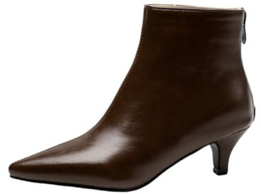 Générique Bottines Femme Élégantes à Bout Pointu Talon Kitten avec Fermeture Arrière, Style Polyvalent pour Soirées et Quotidien,Marron,46 EU