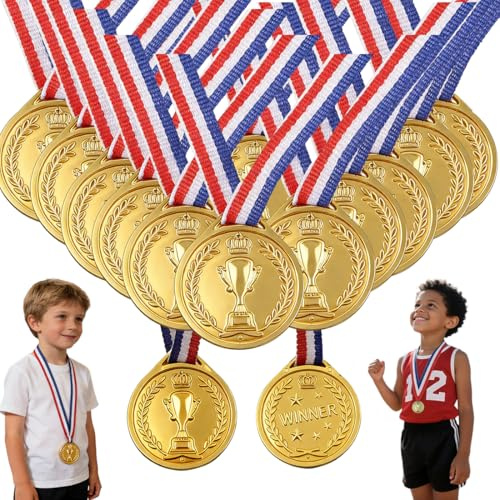 Medaglie per Bambini, 20 Pezzi, Winner Medaglie Bambini, Giocattolo medaglie di plastica, con Nastri al Collo, Medaglie per Giornate Sportive Scolastiche, Gare e Feste Gioco Concorrenza Premi