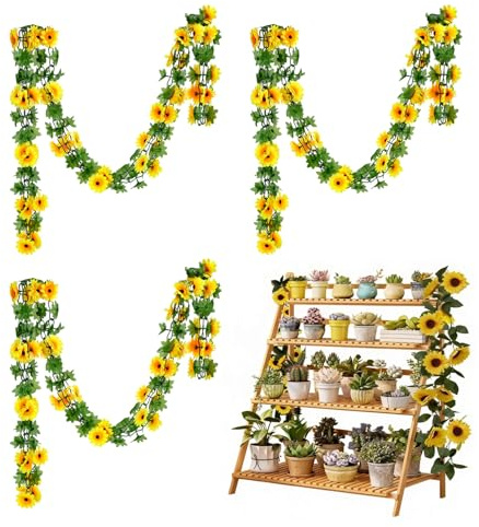 Ghirlande di Girasoli Artificiali 230 cm, Set da 3 Decorazioni Floreali Doppio Strato con 90 Fiori per Casa e Feste