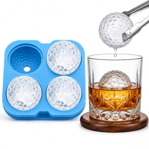 Golf Ice Cube Tray, 4 Cavity Silicone Sphere Mould with Lid