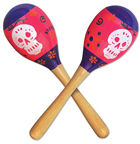 Beistle Day of the Dead Maracas, 2 Count- Dia de los Muertos Mexican Holiday Noisemaker Shakers with Sugar Skull Detail