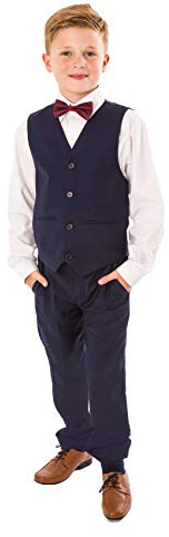 Vivaki 4pc Navy Suit with Burgundy Bow tie (3/4 Years)