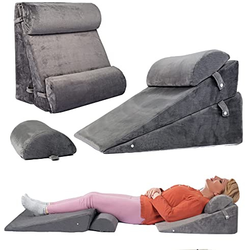 WDBBYL Set di 4 cuscini a cuneo regolabili per dormire, 100% memory foam per recupero post-chirurgia, sollievo dal dolore alla schiena, al collo, alle gambe, reflusso acido e GERD, lettura seduta