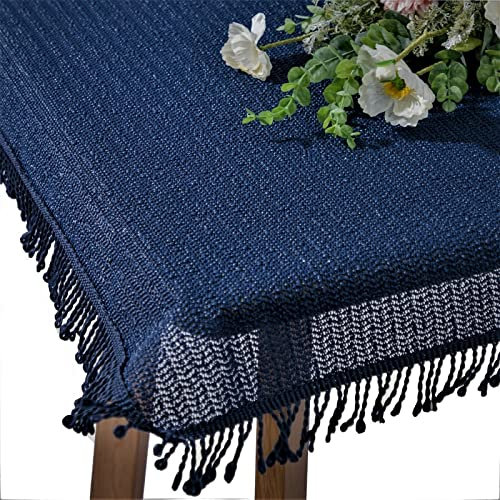 Gartentischdecke mit Fransen | Dunkelblau - Rund - 140cm | Weichschaum-Tischdecke | Schaumdecke | Klassik-Outdoor-Decke | rutschfest | wetterbeständig