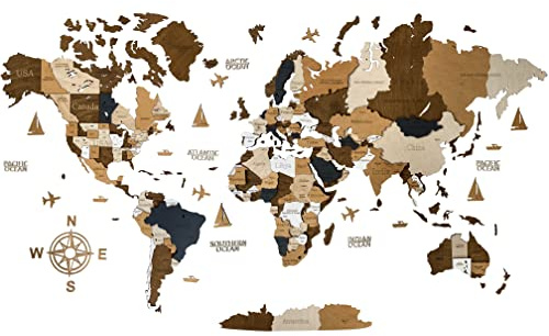 WoodLeo Mappa del mondo in legno,grande decorazione da parete in 3D,dimensioni (M & L & XL),idea regalo per ogni occasione,decorazione da parete per casa,cucina o ufficio