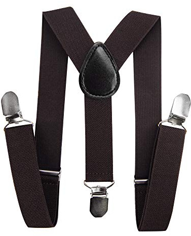 axy Bretelles en Y pour enfant garçon - Largeur : 2,5 cm - Avec 3 clips solides - Combinables avec nœud papillon - Couleurs unies HTK25-1, marron foncé, 7-12 ans