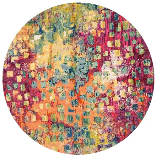 Safavieh Madison Collection MAD425D-4R - Tappeto rotondo da 1,2 m, colore: fucsia e oro, design astratto invecchiato, non perde pelo, facile da pulire, ideale per aree ad alto traffico in ingresso,