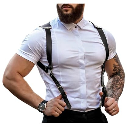 TARZNGGLOP Harness Belt Costume for Men, Men's Pu Leather Body Chest Sexy Body Harness Belt Adjustable Buckle Clothes Outfits, Nightclub Cosplay Clubwear