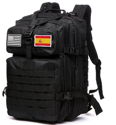 GUJOIN Mochila Tática 50 Litros con Sistema Molle - Gran Capacidad Militar Impermeable para Emergencias de 3 Días Caza Senderismo y Acampadas - Mochila para Actividades al Aire Libre (Negro)