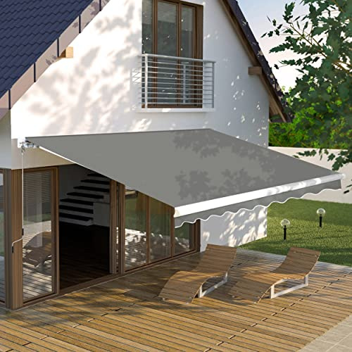 VEIKOU 12' x 10' Awnings for Patio, Retractable Awning with Adjustable Canopy, Aluminum Frame, Manual Patio Awning Sun Shade Shelter for Window, Door, Deck, Garden, Gray