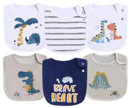 Maiwamita 6er-Pack wasserdichte Baby-Lätzchen aus Baumwolle für Mädchen und Jungen zum sabbernden Essen mit Druckknopf (Multi7)