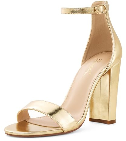 Zhabtuc Sandales à talons hauts pour femme avec talon bloc - Talon haut - Bout ouvert - Sangle de cheville - Chaussures d'été pour femme - Talon bloc épais - Sandales de soirée, or, 38.5 EU