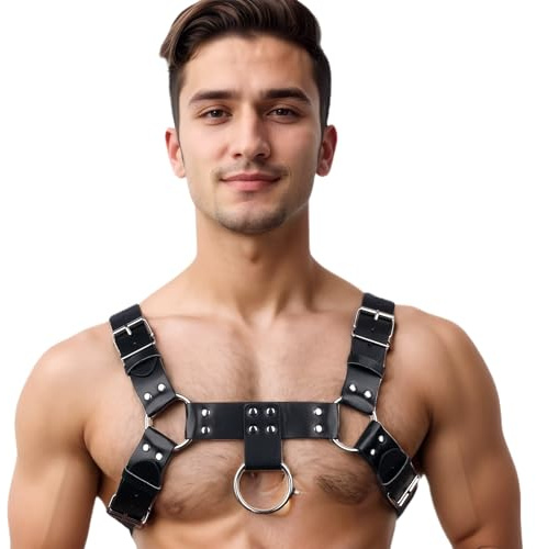 BPZXL Men's PU Leather Chest Harness Belt, Sexy Body Harness for Men, Adjustable Male Punk Chest Belt Shoulder Harness Muscle Show Fashion Costumes Clubwear for Cosplay Party Nightclub