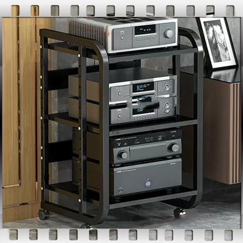 ZIUSFAC Mobile Rack Audio Multifonctionnel Meuble Chaine HiFi Support AV Media À 3/4/5 Etagères Support pour Enregistreur Audio Rack avec Étagères Réglable Armoire AV(Black,3 Tier-High 69cm)