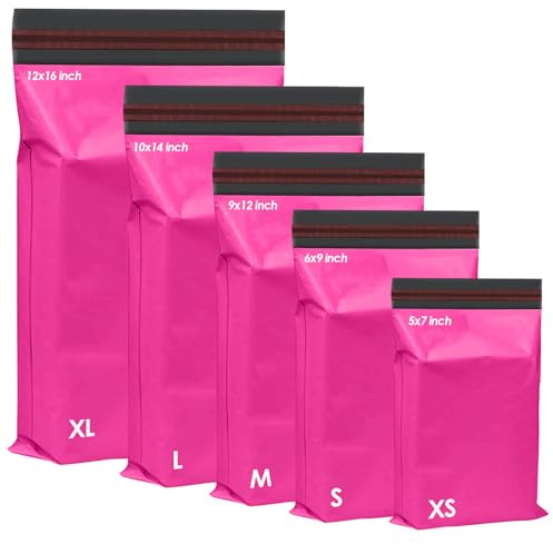125 Assorted Mixed Hot Pink Mailing Poly Postal Self Seal Bags 5 Sizes 25 from Each iSOUL Extra Small to Large Postage Packaging Assorted Mailers Posting Shipping Post Parcels Package Bags