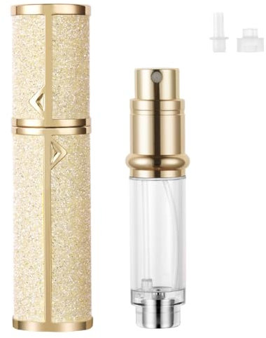 LOPHE Nachfüllbarer Parfümzerstäuber, 5 ml, Parfümzerstäuber, für Reisen, Urlaub, glänzendes Gold