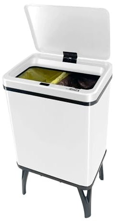 WELL HOME MOBILIARIO & DECORACIÓN Cubo de Basura inteligente para Reciclaje, con apertura automática y contacto manual, capacidad 15L+15L, Alto: 60 (x35,5x26cm), Color Blanco