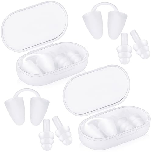 Tellegloww 2 Set Nose Clip Ear Plugs for Swimming, Adults Silicone Waterproof Swim Nose Clip Earplugs with Storage Box for Adults Men Women Beginners
