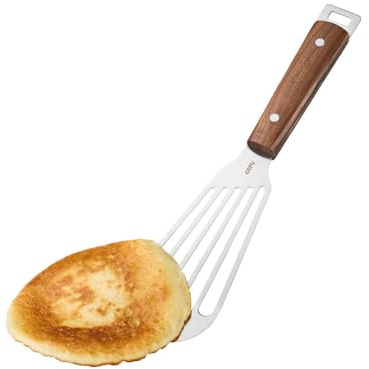 GEFU Pfannenwender MADERO | Flacher Küchenwender mit Edelstahlfläche & Walnussholzgriff | Flexibel, gelocht, ergonomisch, mit Aufhängeöse
