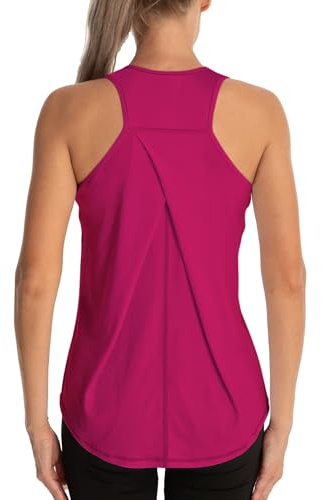 Dawnrole Gym Tops for Women Sleeveless Yoga Fitness Shirts Racerback Sports Top Women Rose Red