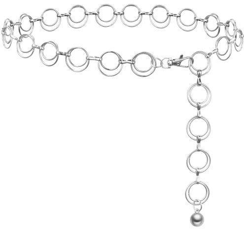 Qaestuan Kettengürtel Damen Mode, 133cm Kette Gürtel Einstellbare Taillengürtel, Taillengürtel Metall O Ring Taillenkette, Verblasst Nicht, für Hüftkette Western Cowgirl Gürtel für Kleid, Silber