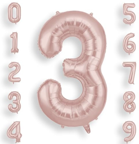 AOOSU Pink Helium Balloons, 40 Inches Number Balloons 3, Foil Birthday Balloon for Birthday Anniversary Wedding Party Decorations Celebration Supplies for Girls Women Men Boys