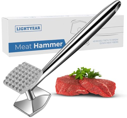 Lightyear Meat Hammer 304 Stainless Steel Meat Tenderizer Tool, Kitchen Mallet for Cooking, Ice Cracking, Shellfish Prep, Crush Spices and Nuts with Ease - All Metal Food Hammer for Daily Use