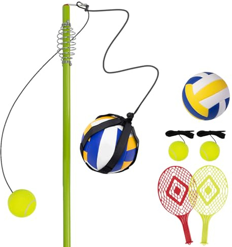 WodGod Tetherball - Set da tennis e tetherball, attrezzatura per tetherball con palo per cortile e esterni, con asta regolabile in altezza da 2 piedi, 2 palline da tennis con corda, 2 racchette, 1