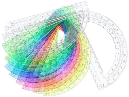 GRIRIW Lot de 12 Rapporteurs Demi-cercle 180° Transparents et Colorés en Plastique Solide, Outils de Mesure Précis pour École, Dessin Technique et Fournitures de Bureau