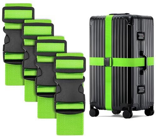 WISYOK Luggage Straps Extended, 4 Pack, 130-250cm Adjustable, Green | Case Strap for Suitcase, Luggage Belt with Quick Release Buckle, Suitcase Identifier for Travel, Flight, Vacation, Trip