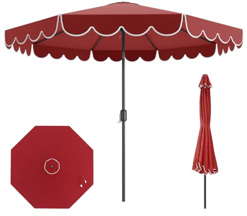 KOMFOTTEU Sombrilla Terreza Exterior de 300 cm, Sombrilla de Jardín Inclinable de 35° con Manivela, Parasol Grande con 8 Varillas, Altura 250 cm, para Patio, Piscina, Mercado (Rojo)