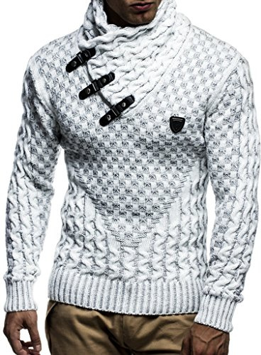 Leif Nelson Men's Pullover Knit Sweater Chunky Knit Shawl Collar LN-5255 Crude Grey Large
