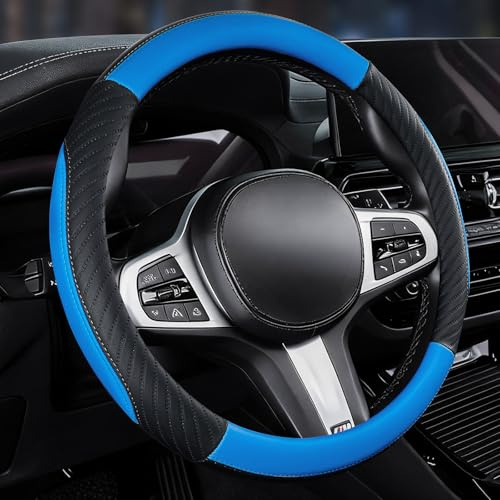 Auto Lenkradbezug Mikrofaser Leder Universal Size 37-38cm, Weiche, rutschfest, Atmungsaktiv, Blau