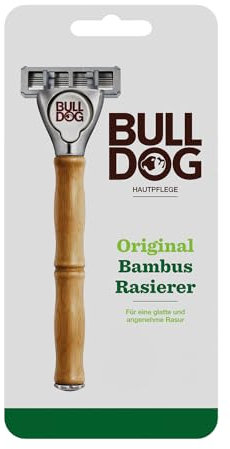BULLDOG - Nassrasur für Männer | Original Rasierer mit Bambusgriff | 5-fach Klinge | Extra Ersatzklinge