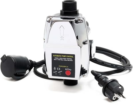 Wiltec Druckschalter mit Kabel EPC-4 230V 1-phasig bis 10 bar, Druckwächter mit Trockenlaufschutz für Hauswasserwerke und Pumpen, zuverlässige Pumpensteuerung