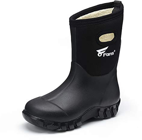 8 Fans Kids Rubber Boots 100% Waterproof Fishing Walking Neoprene Winter Snow Rain Boots with Warm Liners for Boys and Girls (numeric_4)