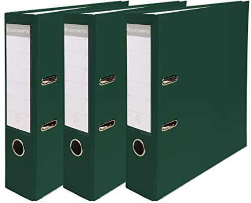 Exacompta - Réf. 918405SE - Lot de 3 classeurs à levier - dos de 80mm - format à classer A4 - extérieur en polypropylène / intérieur en papier - vert foncé