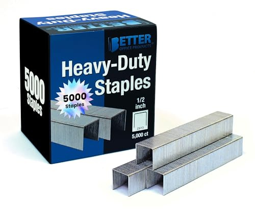Better Office Products 5,000 Count Heavy Duty Staples, 23/13, 1/2-inch Staples, 100/Strip, Chisel Point Tips, High Capacity, by