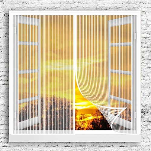 GOUER Moustiquaire Fenêtre Magnétique 105x135cm Mouche Aimant Fermeture Automatique Porte Moustiquaire Toile Moustiquaire Anti Insecte Pliable pour Couloirs, Portes, Patio, Blanc
