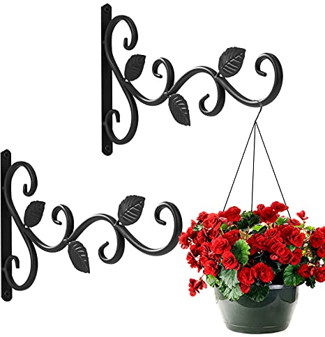 Supports de Panier Suspendu, Crochets de Suspension Muraux en Fer, Métal Supports d’accrochage pour l’extérieur avec Vis, Décoration de Jardin pour Plantes Lanternes Carillons éoliens (2 Pièces)