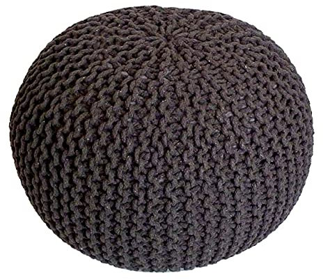 kreatives Wohnen Pouf Ø 55 cm Strickhocker Sitzpouf Bodenkissen Grobstrick-Optik extrahoch Höhe 37 cm Zimt