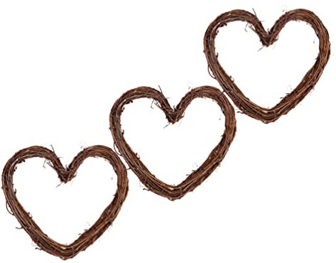 HEALLILY 3pcs Christmas Heart Shape Rattan Hoop Twig Grapevine Heart Shaped Garland Hanging Wreaths Rattan Window Door Decor DIY Craft Projects Coffee