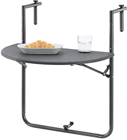 [en.casa] Tavolino Pieghevole/Ribaltabile da Balcone - Tavolo a Sospensione Regolabile in Altezza - Piano Semicerchio (LxP): 60 x 40 cm - Grigio Scuro