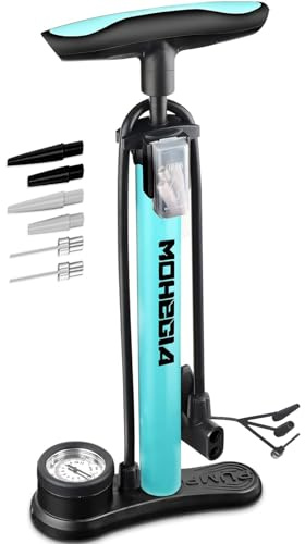 MOHEGIA Pompa da pavimento per bici con manometro, pompa ad aria per bicicletta ad alta pressione 160 PSI, adatta a valvole Schrader e Presta/blu