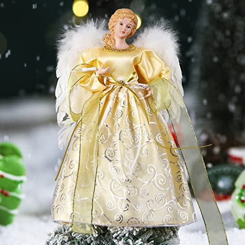 DIYASY Angel Christmas Tree Topper, 12.6 Exquisite Angel Tree Topper Christmas Decoration, Light Up Christmas Tree Angel Topper