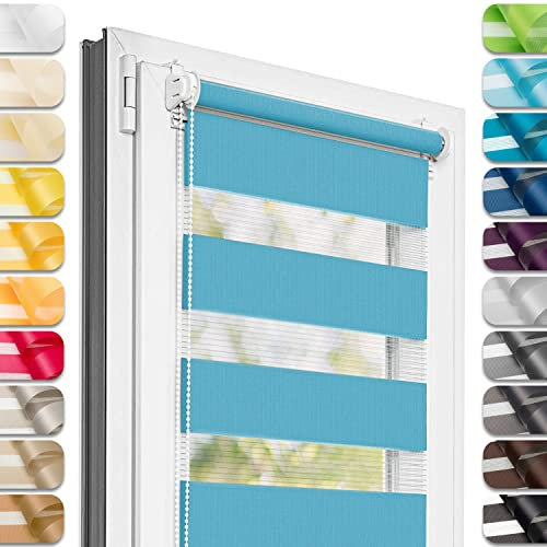 Estika Doppelrollo Klemmfix ohne Bohren - 75 cm x 120 cm - Blauer Himmel - 27 Stofffarben, Tag und Nacht Duo Rollo, Rollos für Fenster ohne Bohren, Fenster Sichtschutz (75 cm Stoffbreite)